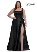 Picture of: A-line Satin Plus Prom Dress with Rhinestone Neckline in Black, Style: 33026, Detail Picture 9