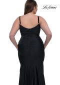 Picture of: Chic Plus Size Dress with Ruching and Rhinestone Neckline Detail in Black, Style: 33057, Detail Picture 9
