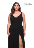 Picture of: Net Jersey Plus Size Long Dress with Slit and V Neck in Black, Style: 29075, Detail Picture 10