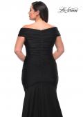 Picture of: Off the Shoulder Ruched Plus Size Gown with Train in Black, Style: 29132, Detail Picture 10