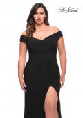 Picture of: Matte Jersey Long Plus Dress with Ruching and Slit in Black, Style: 29663, Detail Picture 10