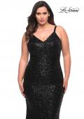 Picture of: V Neck Sequin Plus Size Long Gown in Black, Style: 29546, Detail Picture 11