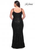 Picture of: V Neck Sequin Plus Size Long Gown in Black, Style: 29546, Detail Picture 12