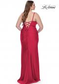 Picture of: Ruched Jersey Plus Size Dress with Lace Up Back in Black, Style: 31632, Detail Picture 12