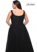 Picture of: A-line Tulle and Lace Plus Size Gown with Slit in Black, Style: 29070, Detail Picture 13