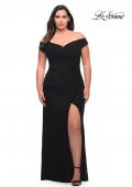 Picture of: Flattering Ruched Off the Shoulder Plus Size Dress in Black, Style: 29722, Detail Picture 13