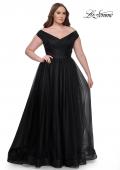 Picture of: A-Line Tulle Off the Shoulder Plus Size Dress with Slit in Black, Style: 32204, Detail Picture 13