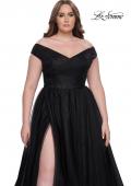 Picture of: A-Line Tulle Off the Shoulder Plus Size Dress with Slit in Black, Style: 32204, Detail Picture 14