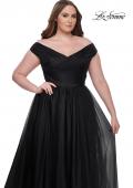 Picture of: A-Line Tulle Off the Shoulder Plus Size Dress with Slit in Black, Style: 32204, Detail Picture 15