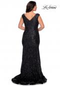 Picture of: Curvy Stretch Lace Dress with V-Neck and Rhinestones in Black, Style: 28837, Back Picture