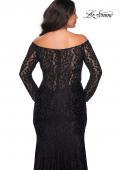 Picture of: Lace Off The Shoulder Long Sleeve Plus Dress with Stones in Black, Style: 28945, Back Picture