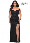 Picture of: Sequin Plus Size Dress with Off the Shoulder Detail in Black, Style: 29023, Back Picture