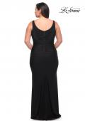 Picture of: Jersey Plus Gown with Jeweled Bodice and V Neckline in Black, Style: 29751, Back Picture