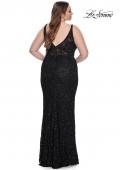 Picture of: Fitted Beaded Lace Plus Size Prom Dress with Illusion Waist in Black, Style: 31535, Back Picture