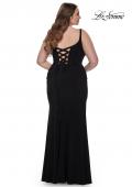 Picture of: Jersey Long Plus Size Dress with Bustier Top and Tie Back in Black, Style: 32190, Back Picture