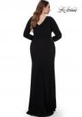 Picture of: Long Sleeve Jersey Plus Size Evening Dress with Ruching in Black, Style: 32191, Back Picture
