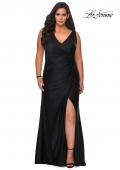 Picture of: Curvy Jersey Prom Dress with Ruching and Slit in Black, Style: 29024, Detail Picture 1