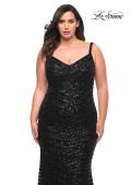 Picture of: Thick Line Sequin Print Plus Size Gown with V Neck in Black, Style: 29622, Detail Picture 1