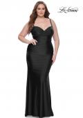 Picture of: Ruched Jersey Plus Size Dress with Lace Up Back in Black, Style: 31632, Detail Picture 1