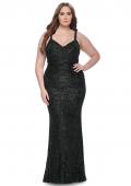 Picture of: Beaded Lace Plus Dress with Ruching and V Neckline in Black, Style: 31982, Detail Picture 1