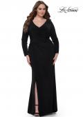 Picture of: Long Sleeve Jersey Plus Size Evening Dress with Ruching in Black, Style: 32191, Detail Picture 1