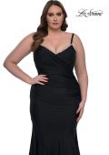 Picture of: Chic Plus Size Dress with Ruching and Rhinestone Neckline Detail in Black, Style: 33057, Detail Picture 1