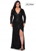Picture of: Long Sleeve Sequin Plus Size Prom Dress with Slit in Black, Style: 28880, Detail Picture 2