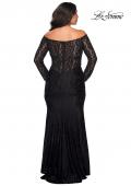 Picture of: Lace Off The Shoulder Long Sleeve Plus Dress with Stones in Black, Style: 28945, Detail Picture 2