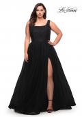 Picture of: A-line Tulle and Lace Plus Size Gown with Slit in Black, Style: 29070, Detail Picture 2