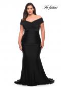 Picture of: Off the Shoulder Ruched Plus Size Gown with Train in Black, Style: 29132, Detail Picture 2