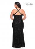 Picture of: Sequin Long Plus Gown with V Neck and Slit in Black, Style: 29579, Detail Picture 2