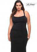Picture of: Ruched Long Jersey Plus Dress with Square Neckline in Black, Style: 29590, Detail Picture 2