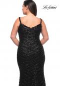 Picture of: Thick Line Sequin Print Plus Size Gown with V Neck in Black, Style: 29622, Detail Picture 2