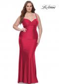 Picture of: Ruched Jersey Plus Size Dress with Lace Up Back in Black, Style: 31632, Detail Picture 2