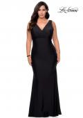 Picture of: Neon Plus Size Jersey Dress with Faux Wrap Bodice in Black, Style: 29016, Detail Picture 3
