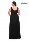 Picture of: Net Jersey Plus Size Long Dress with Slit and V Neck in Black, Style: 29075, Detail Picture 3