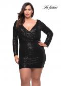 Picture of: Short Sequin Plus Dress with Long Sleeves in Black, Style: 29396, Detail Picture 3