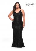 Picture of: V Neck Sequin Plus Size Long Gown in Black, Style: 29546, Detail Picture 3