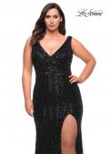 Picture of: Long Sequin Plus Size Dress with Banded Waist in Black, Style: 30182, Detail Picture 3
