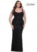 Picture of: Fitted Beaded Lace Plus Size Prom Dress with Illusion Waist in Black, Style: 31535, Detail Picture 3