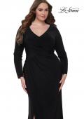 Picture of: Long Sleeve Jersey Plus Size Evening Dress with Ruching in Black, Style: 32191, Detail Picture 3