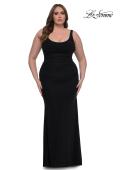 Picture of: Modified Square Neckline Plus Size Dress with Ruching in Black, Style: 33005, Detail Picture 3