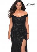 Picture of: Sequin Plus Size Dress with Off the Shoulder Detail in Black, Style: 29023, Detail Picture 4
