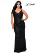 Picture of: Sequined Curvy Prom Dress with Criss Cross Back in Black, Style: 29037, Detail Picture 4