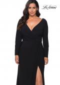 Picture of: Long Sleeve Curvy Prom Dress with Ruching in Black, Style: 29044, Detail Picture 4