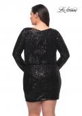 Picture of: Short Sequin Plus Dress with Long Sleeves in Black, Style: 29396, Detail Picture 4
