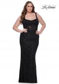 Picture of: Fitted Beaded Lace Plus Size Prom Dress with Illusion Waist in Black, Style: 31535, Detail Picture 4