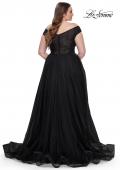 Picture of: A-Line Tulle Off the Shoulder Plus Size Dress with Slit in Black, Style: 32204, Detail Picture 4