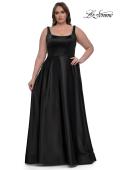 Picture of: A-line Satin Plus Prom Dress with Rhinestone Neckline in Black, Style: 33026, Detail Picture 4