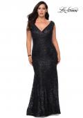 Picture of: Curvy Stretch Lace Dress with V-Neck and Rhinestones in Black, Style: 28837, Detail Picture 5